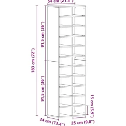 vidaXL - Schoenenkast - Zwart eiken - Bewerkt hout - 22 paar - 54x34x183 cm