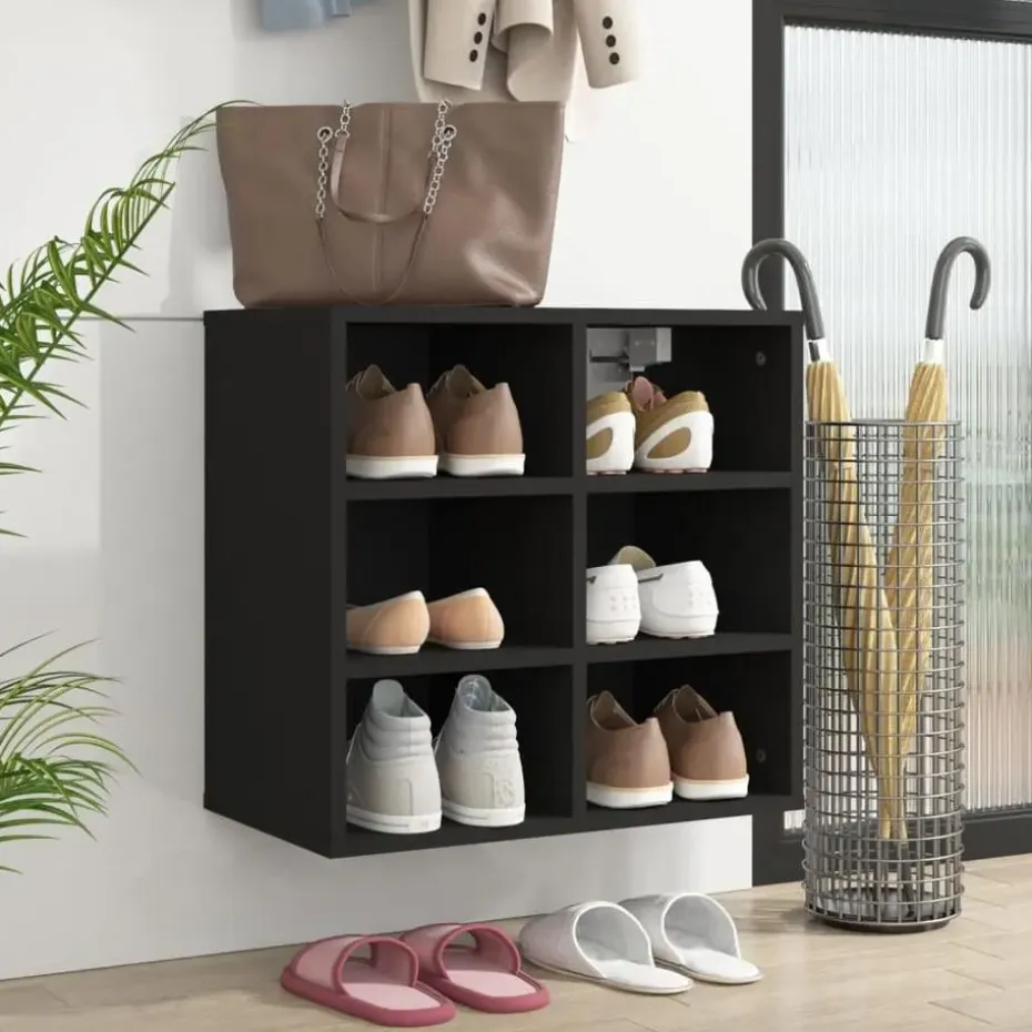 vidaXL - Schoenenkast met 6 vakken - Zwart - Bewerkt hout - 52.5x30x50 cm