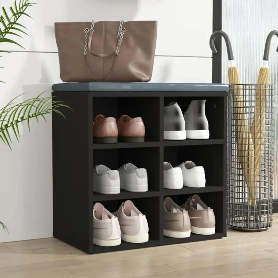 vidaXL - Schoenenkast met 6 vakken - Zwart - Bewerkt hout - 52.5x30x50 cm