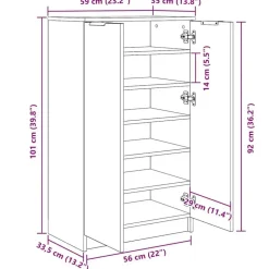 vidaXL - Schoenenkast met 2 deuren - Grijs sonoma eiken - Hout - 59x35x100.5 cm
