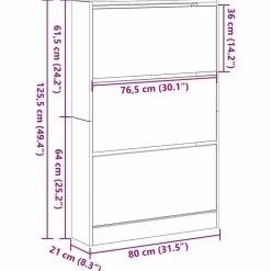 vidaXL - Schoenenkast met 3 kleppen 9 paar - Zwart eiken - 80x21x125,5 cm
