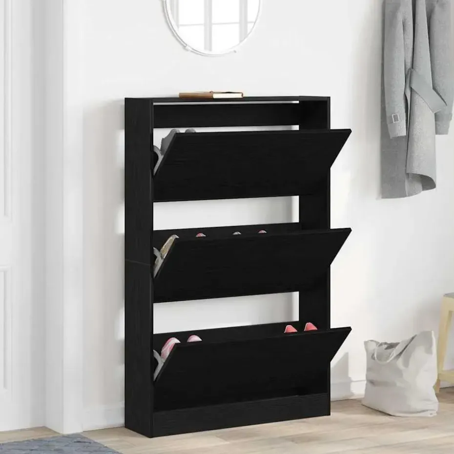 vidaXL - Schoenenkast met 3 kleppen 9 paar - Zwart eiken - 80x21x125,5 cm