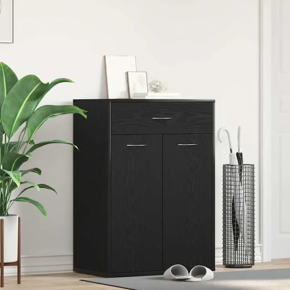 vidaXL - Schoenenkast met 1 lade en 2 deuren - Zwart eiken - Hout - 60x35x84 cm