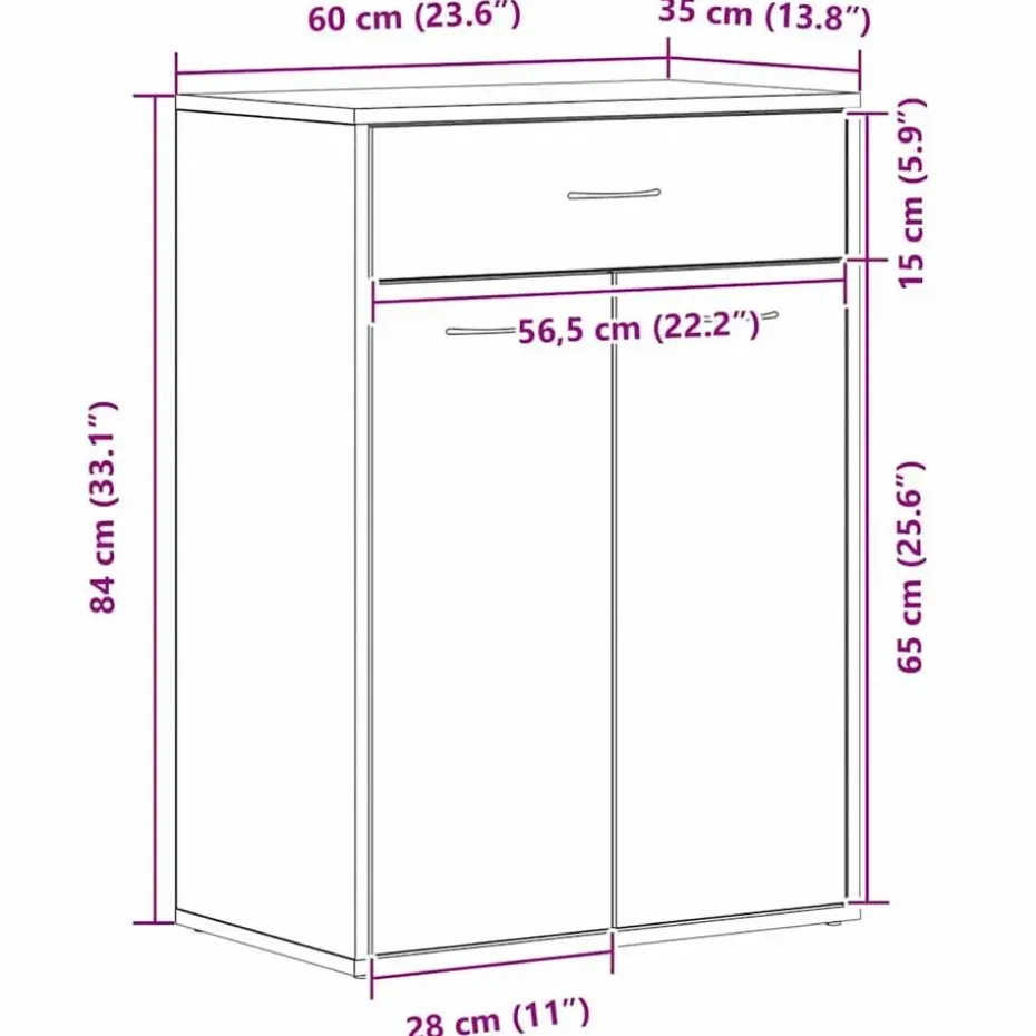 vidaXL - Schoenenkast met 1 lade en 2 deuren - Zwart eiken - Hout - 60x35x84 cm