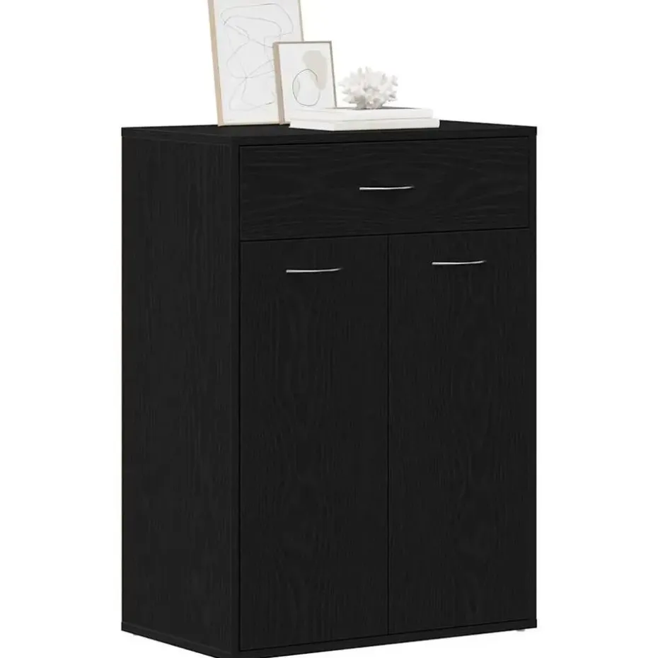 vidaXL - Schoenenkast met 1 lade en 2 deuren - Zwart eiken - Hout - 60x35x84 cm