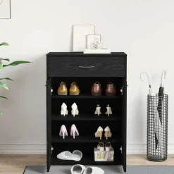 vidaXL - Schoenenkast met 1 lade en 2 deuren - Zwart eiken - Hout - 60x35x84 cm