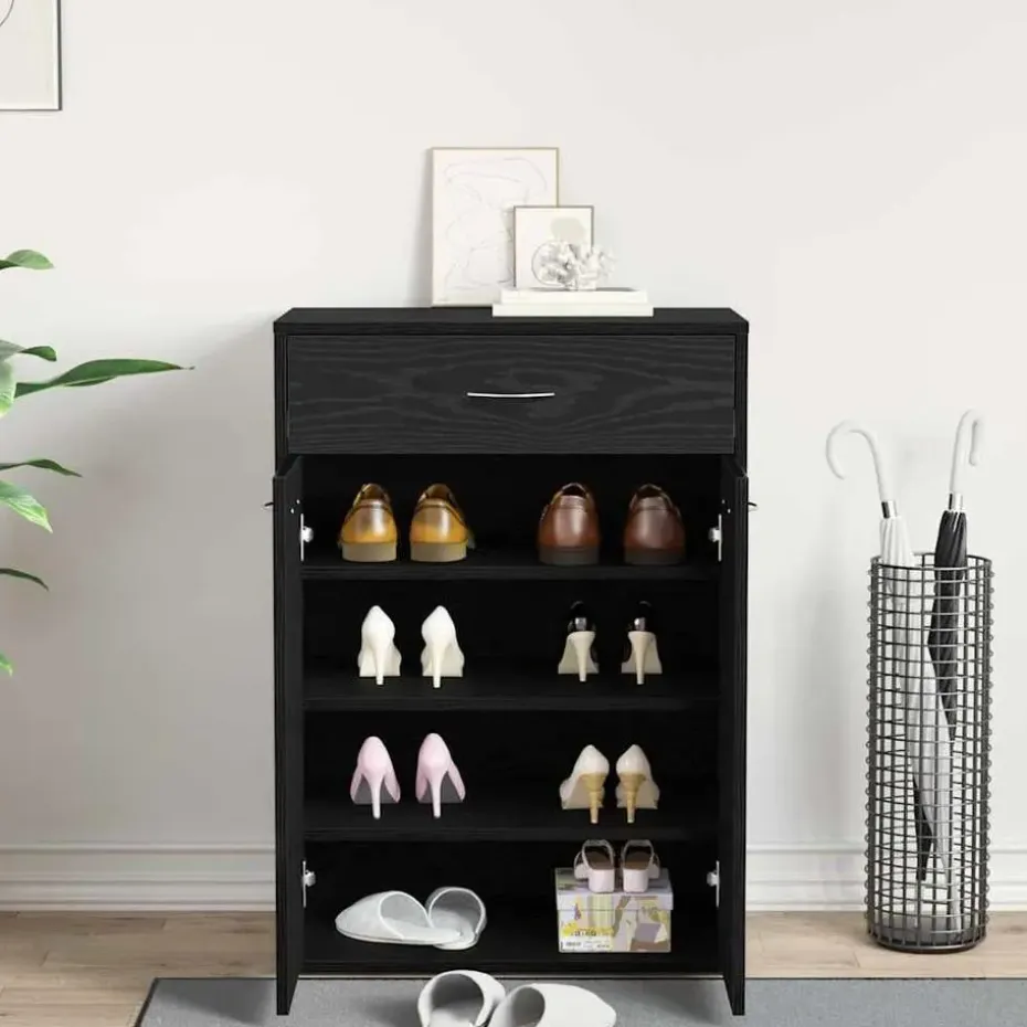 vidaXL - Schoenenkast met 1 lade en 2 deuren - Zwart eiken - Hout - 60x35x84 cm