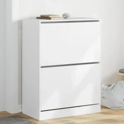 vidaXL - Schoenenkast met 2 kleppen 18 paar - Wit - Bewerkt hout - 80x42x108 cm