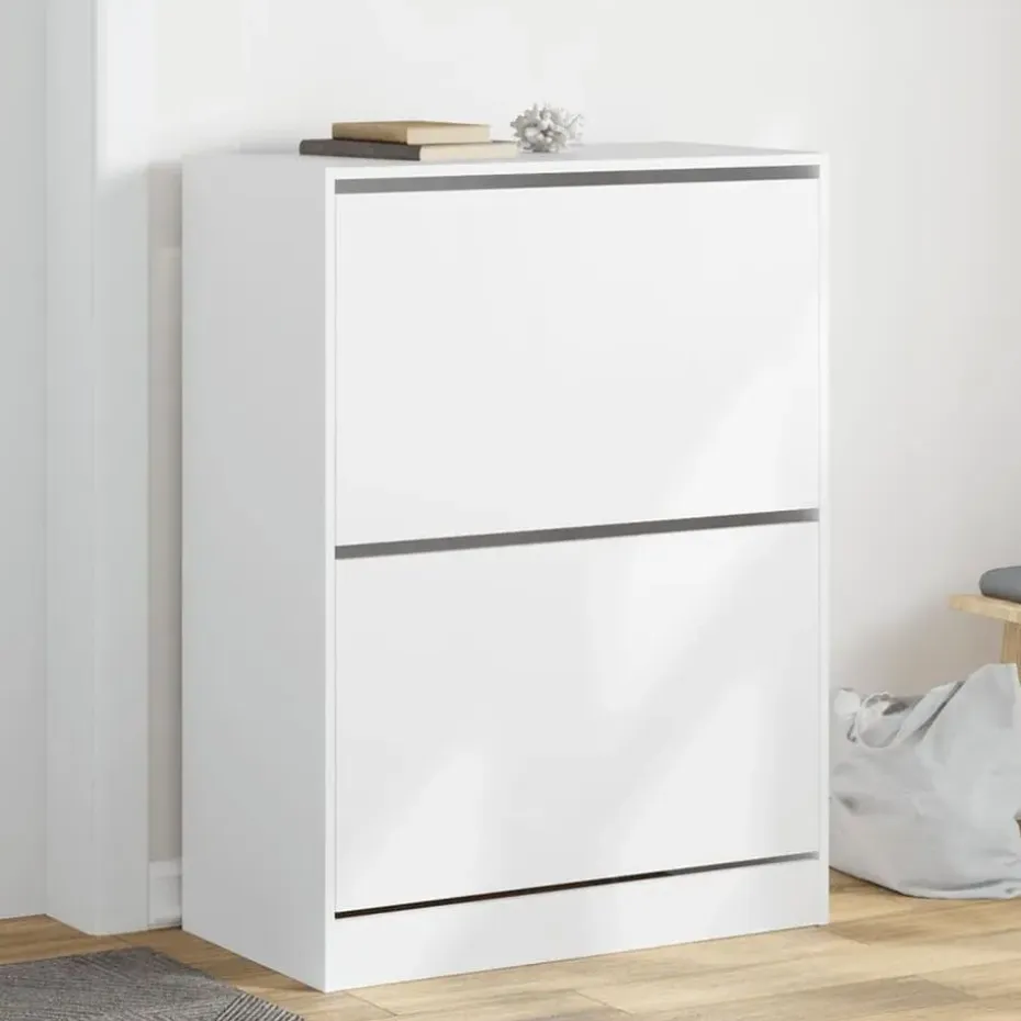 vidaXL - Schoenenkast met 2 kleppen 18 paar - Wit - Bewerkt hout - 80x42x108 cm