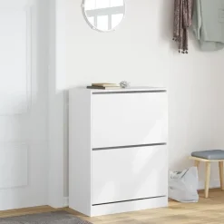vidaXL - Schoenenkast met 2 kleppen 18 paar - Wit - Bewerkt hout - 80x42x108 cm