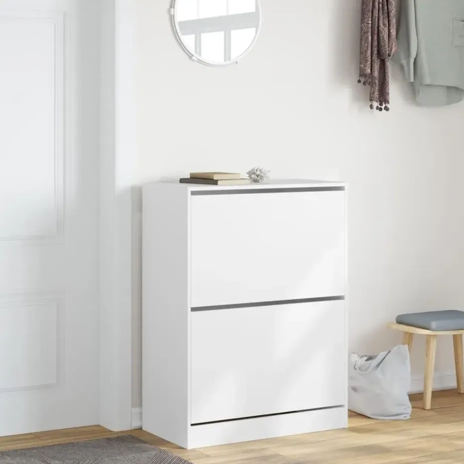 vidaXL - Schoenenkast met 2 kleppen 18 paar - Wit - Bewerkt hout - 80x42x108 cm