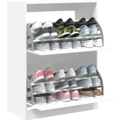 vidaXL - Schoenenkast met 2 kleppen 18 paar - Wit - Bewerkt hout - 80x42x108 cm