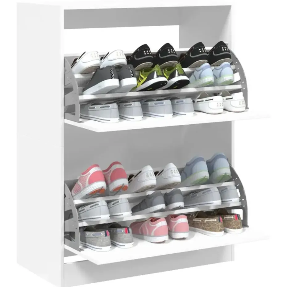 vidaXL - Schoenenkast met 2 kleppen 18 paar - Wit - Bewerkt hout - 80x42x108 cm