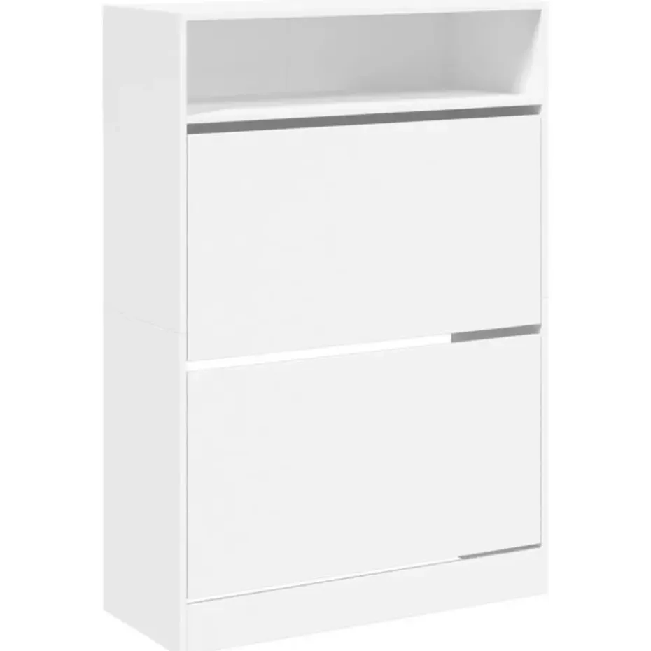 vidaXL - Schoenenkast met opbergvak en 2 kleppen 12 paar - Wit - 80x34x116 cm