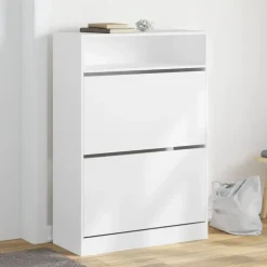 vidaXL - Schoenenkast met opbergvak en 2 kleppen 12 paar - Wit - 80x34x116 cm
