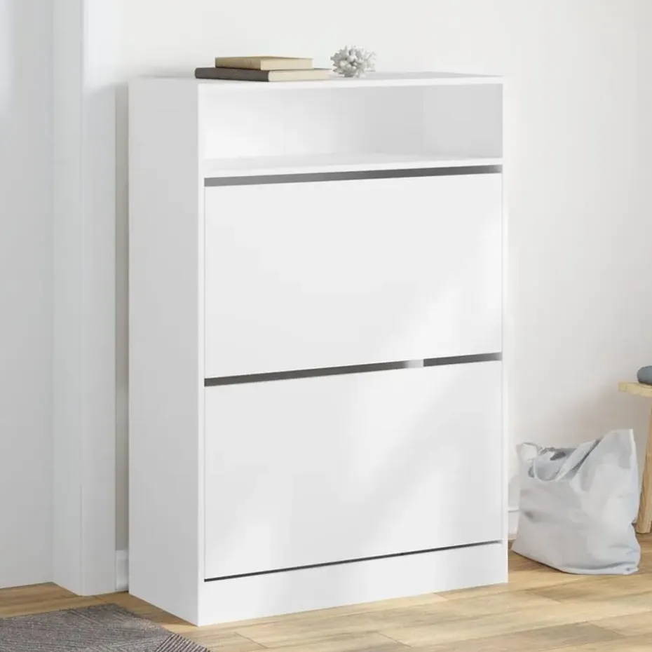 vidaXL - Schoenenkast met opbergvak en 2 kleppen 12 paar - Wit - 80x34x116 cm