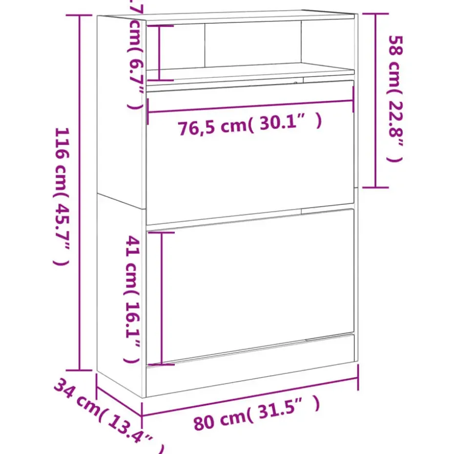 vidaXL - Schoenenkast met opbergvak en 2 kleppen 12 paar - Wit - 80x34x116 cm