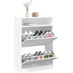 vidaXL - Schoenenkast met opbergvak en 2 kleppen 12 paar - Wit - 80x34x116 cm