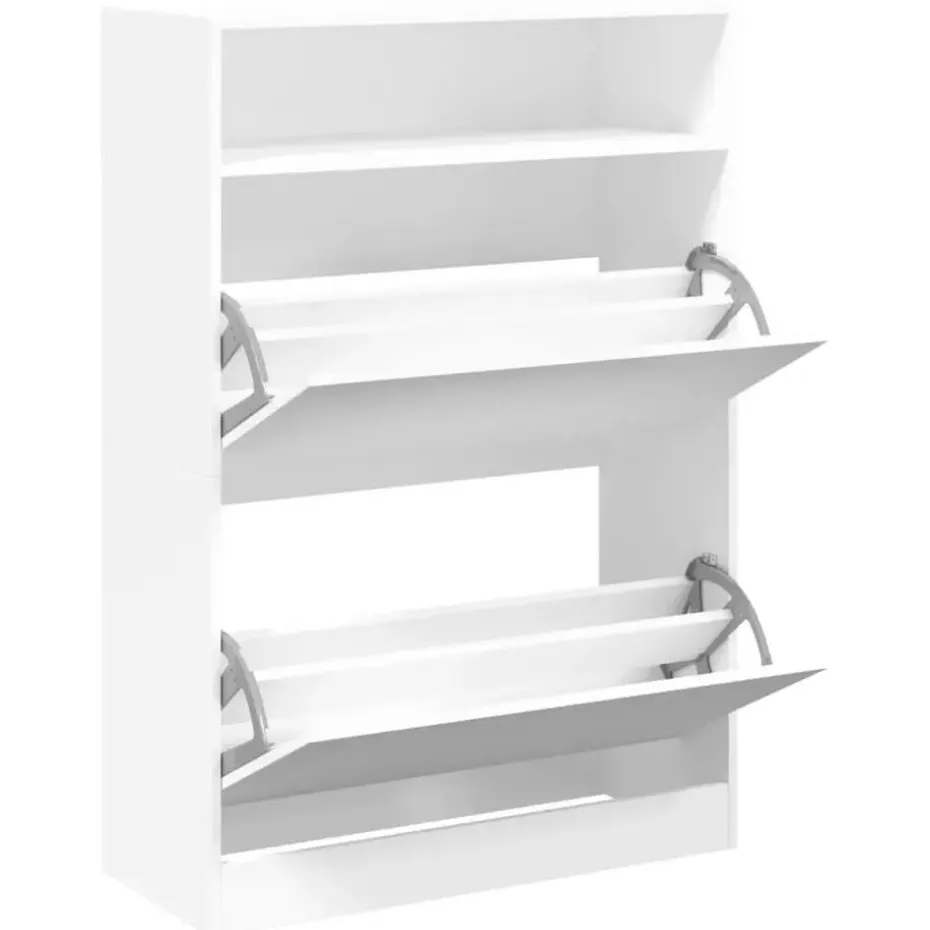 vidaXL - Schoenenkast met opbergvak en 2 kleppen 12 paar - Wit - 80x34x116 cm