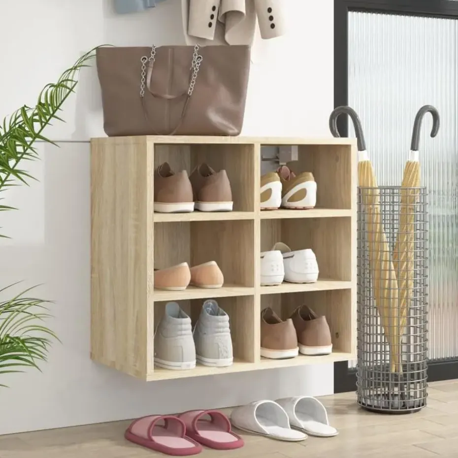 vidaXL - Schoenenkast met 6 vakken - Sonoma eiken - Bewerkt hout - 52.5x30x50 cm