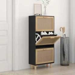 vidaXL - Schoenenrek - Zwart - Bewerkt hout