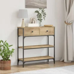 vidaXL - Sidetable met 2 lades 2 schappen - Artisanaal eiken - Hout - 72.5 cm