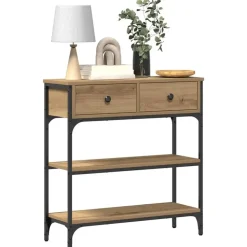 vidaXL - Sidetable met 2 lades 2 schappen - Artisanaal eiken - Hout - 72.5 cm