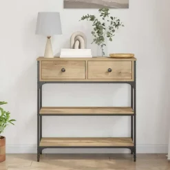 vidaXL - Sidetable met 2 lades 2 schappen - Artisanaal eiken - Hout - 72.5 cm