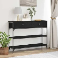 vidaXL - Sidetable met 2 lades 2 schappen - Zwart - Gelaagd hout - 100x25x75 cm