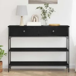 vidaXL - Sidetable met 2 lades 2 schappen - Zwart - Gelaagd hout - 100x25x75 cm