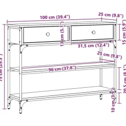 vidaXL - Sidetable met 2 lades 2 schappen - Zwart - Gelaagd hout - 100x25x75 cm