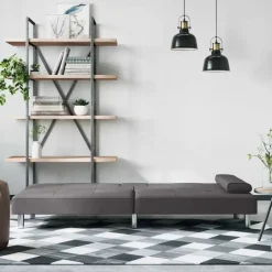 vidaXL - Slaapbank met bekerhouders - Grijs - Kunstleer