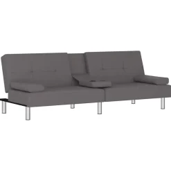 vidaXL - Slaapbank met bekerhouders - Grijs - Kunstleer