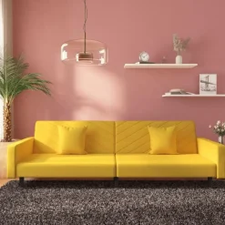 vidaXL - Slaapbank 2-zits - Geel - Fluweel - Met kussens