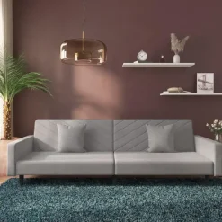 vidaXL - Slaapbank 2-zits - Grijs - Fluweel - Met kussens