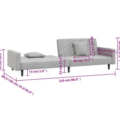 vidaXL - Slaapbank 2-zits - Grijs - Fluweel - Met kussens