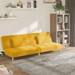 vidaXL - Slaapbank 2-zits - Geel - Stof - Met kussens