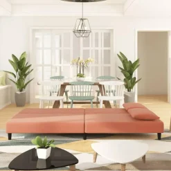 vidaXL - Slaapbank 2-zits - Roze - Fluweel - Met kussens