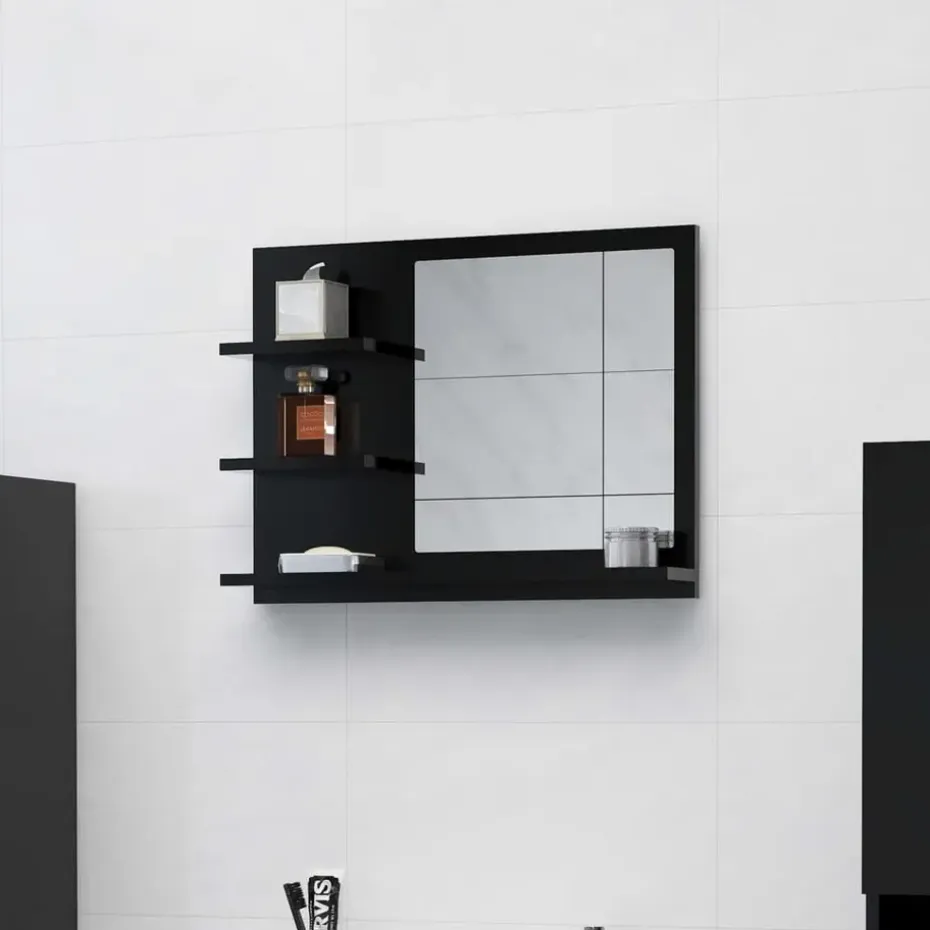 vidaXL - Spiegel - Zwart - Bewerkt hout