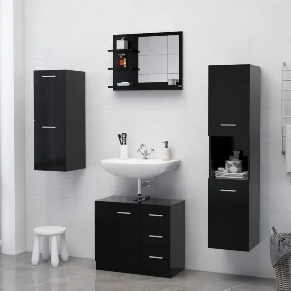 vidaXL - Spiegel - Zwart - Bewerkt hout