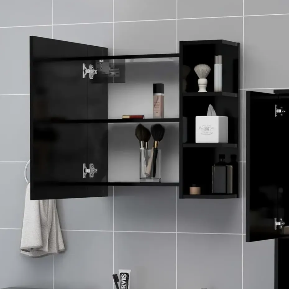 vidaXL - Spiegelkast - Zwart - Bewerkt hout