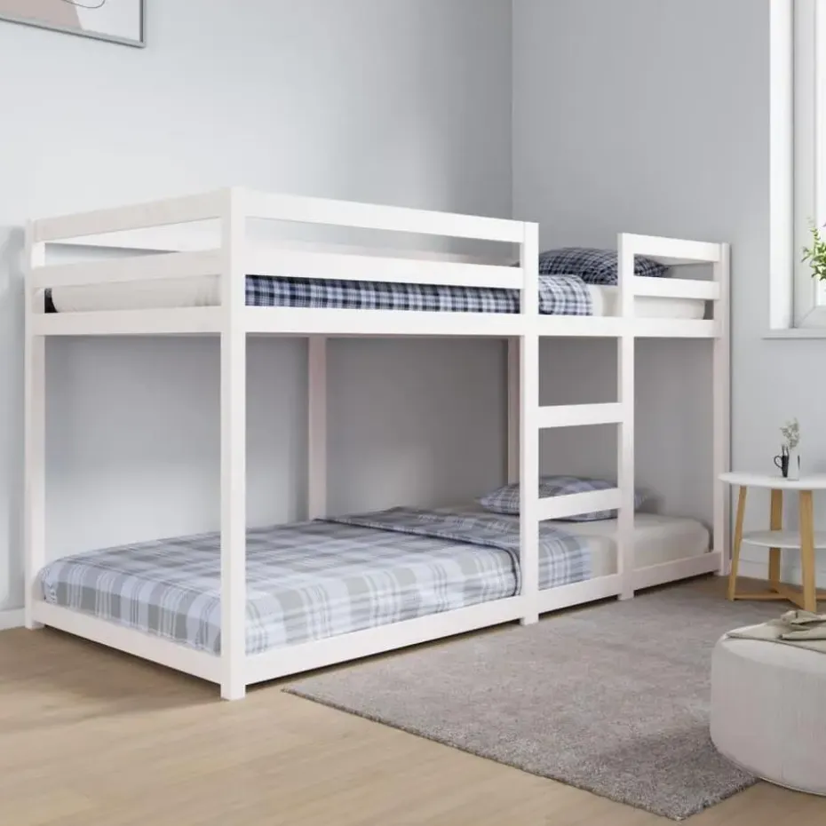 vidaXL - Stapelbed met zijladder - Wit - Massief grenenhout - 90x200 cm