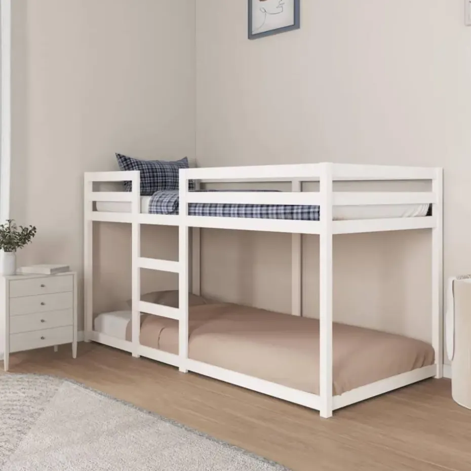 vidaXL - Stapelbed met zijladder - Wit - Massief grenenhout - 90x200 cm