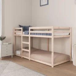 vidaXL - Stapelbed met zijladder - Naturel - Massief grenenhout - 90x200 cm