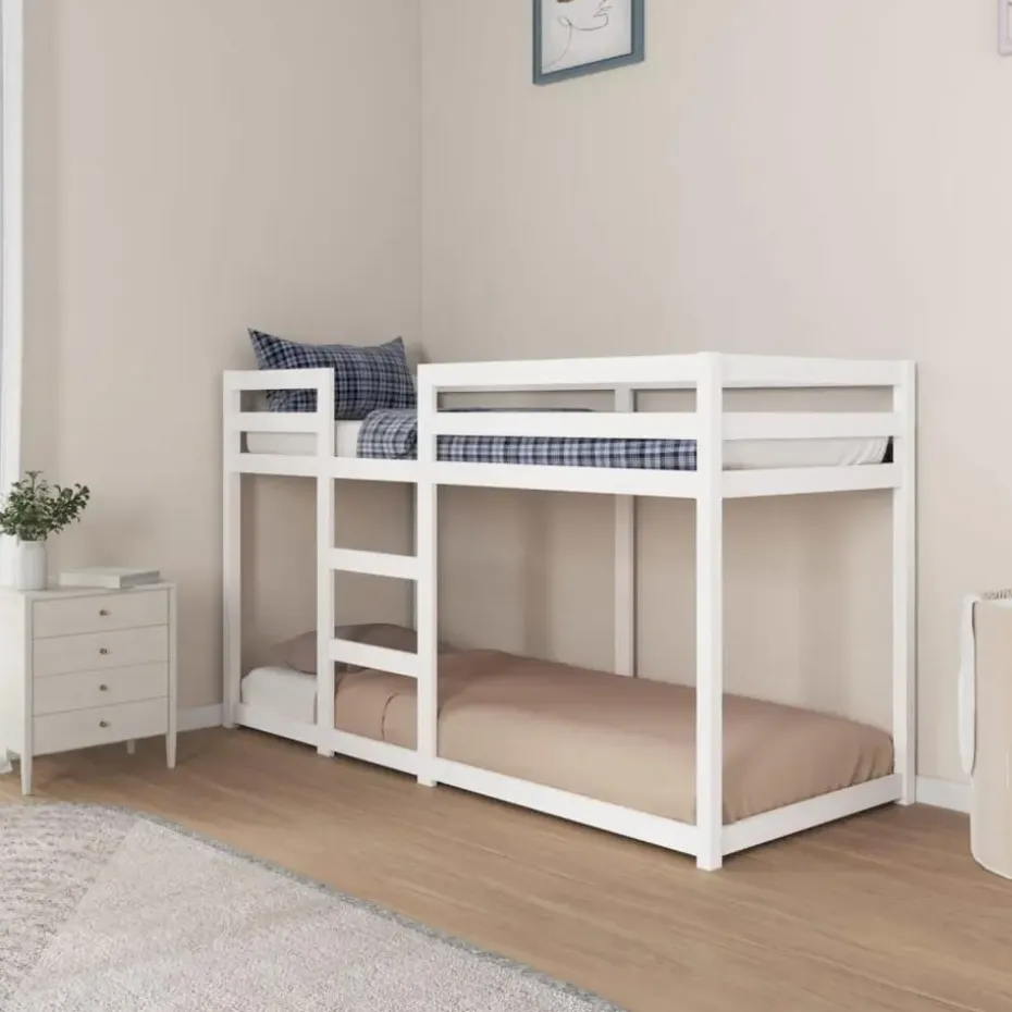 vidaXL - Stapelbed met zijladder - Wit - Massief grenenhout - 75x190 cm