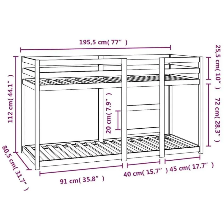 vidaXL - Stapelbed met zijladder - Wit - Massief grenenhout - 75x190 cm