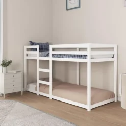 vidaXL - Stapelbed met zijladder - Wit - Massief grenenhout - 80x200 cm