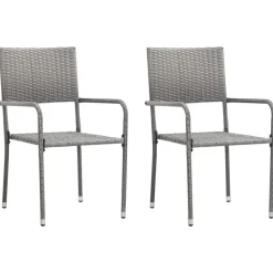 vidaXL - Stapelstoelen - Grijs - Poly rattan - 2 stuks