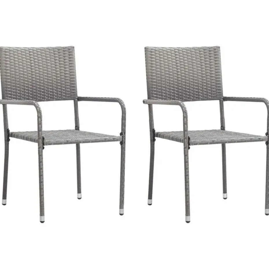 vidaXL - Stapelstoelen - Grijs - Poly rattan - 2 stuks