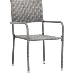 vidaXL - Stapelstoelen - Grijs - Poly rattan - 2 stuks